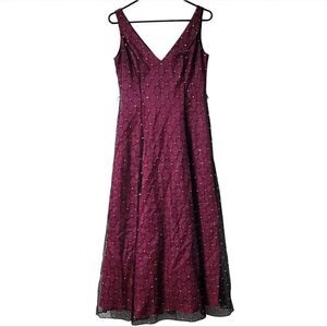 Sheer A line Black & Purple Evening Dress with sequins rhinestones evening gown